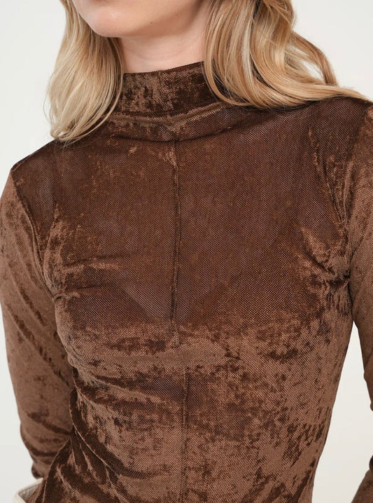 Textured Velvet Mock Neck Bodysuit - 34197
