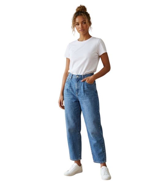 High-Waisted Relaxed Fit Jeans - 34009