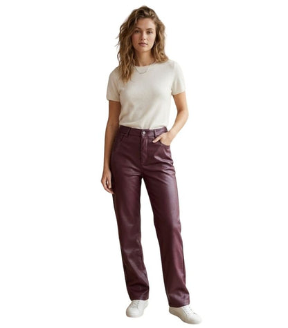 High-Waisted Faux Leather Pants - 34039
