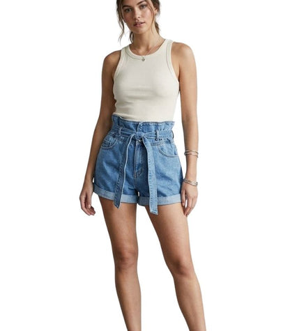 Paper Bag Denim Shorts - 34008
