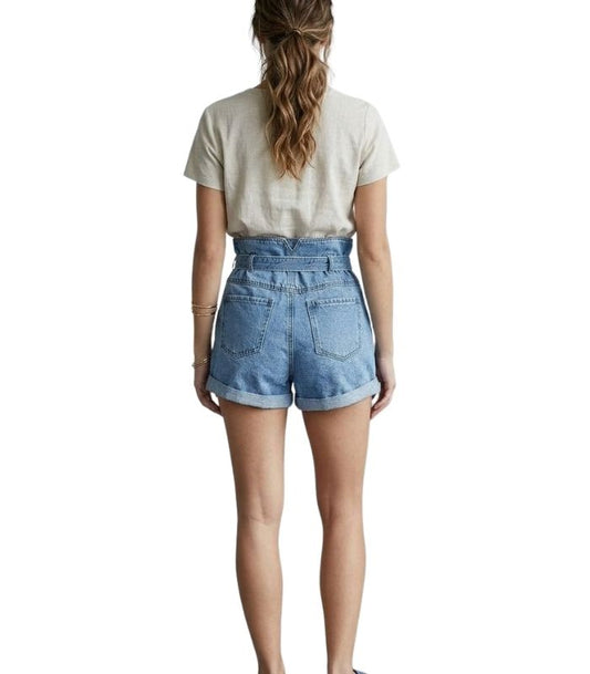 Paper Bag Denim Shorts - 34008