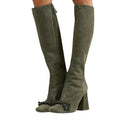 Tory Burch Green Chain-Embellished Suede Knee Boots – 30903