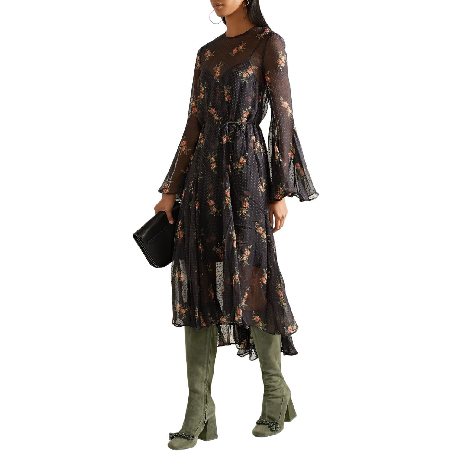 Tory Burch Green Chain-Embellished Suede Knee Boots – 30903