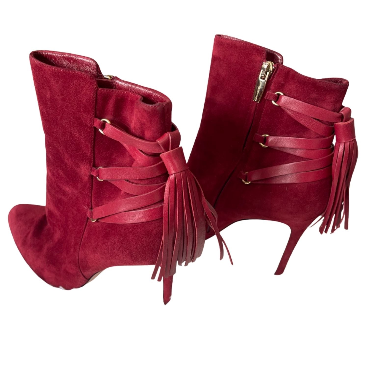 Gianvito Rossi Suede Ankle Boots with Tassel – Burgundy - 30908