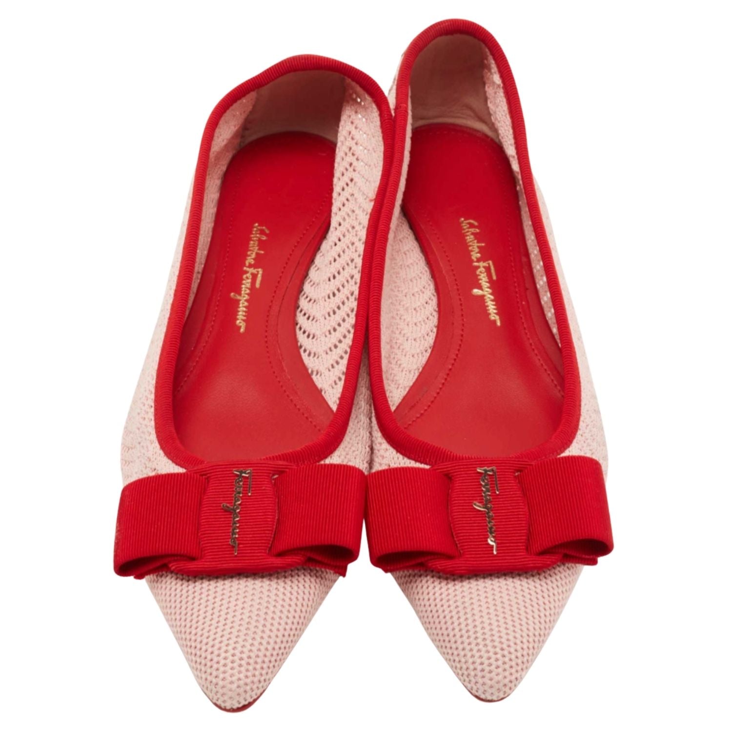 Salvatore Ferragamo Pointed-Toe Ballet Flats – Blush & Red - 30930