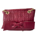 CH Carolina Herrera Burgundy Embossed Leather Bow Shoulder Bag - 30719