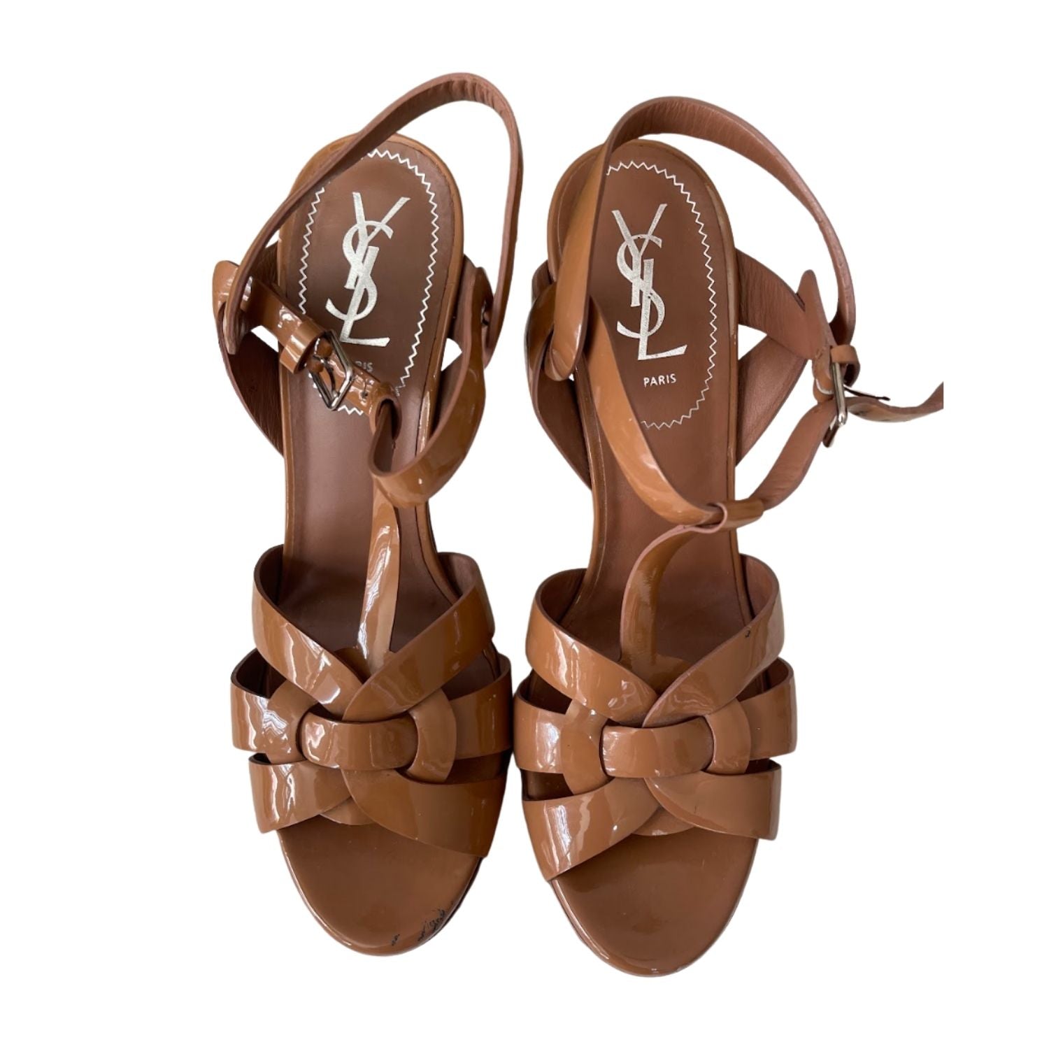 Saint Laurent Tribute Platform Sandals – Tan Patent Leathe - 30928