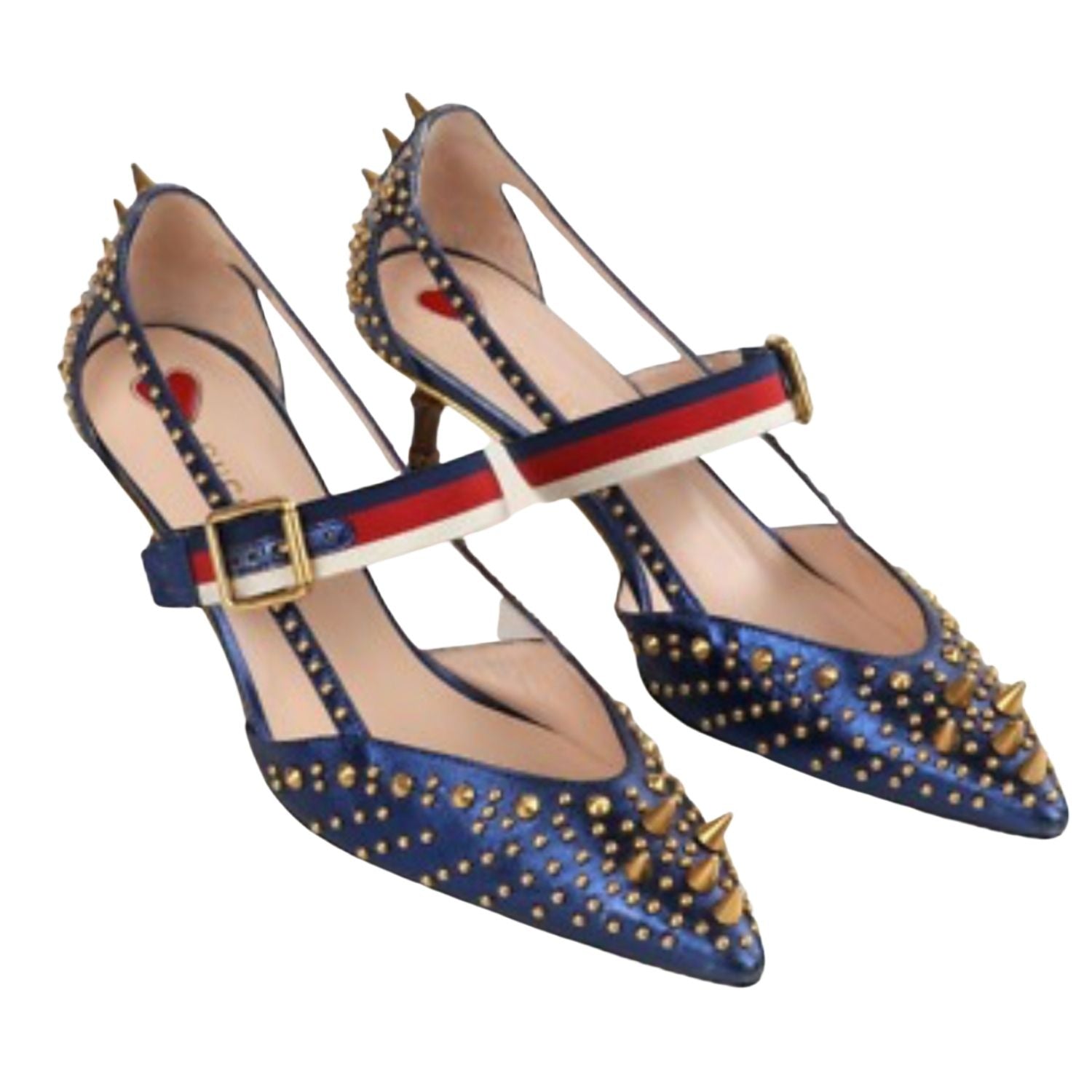 Gucci Studded Pointed-Toe Heels – Blue & Gold - 30918