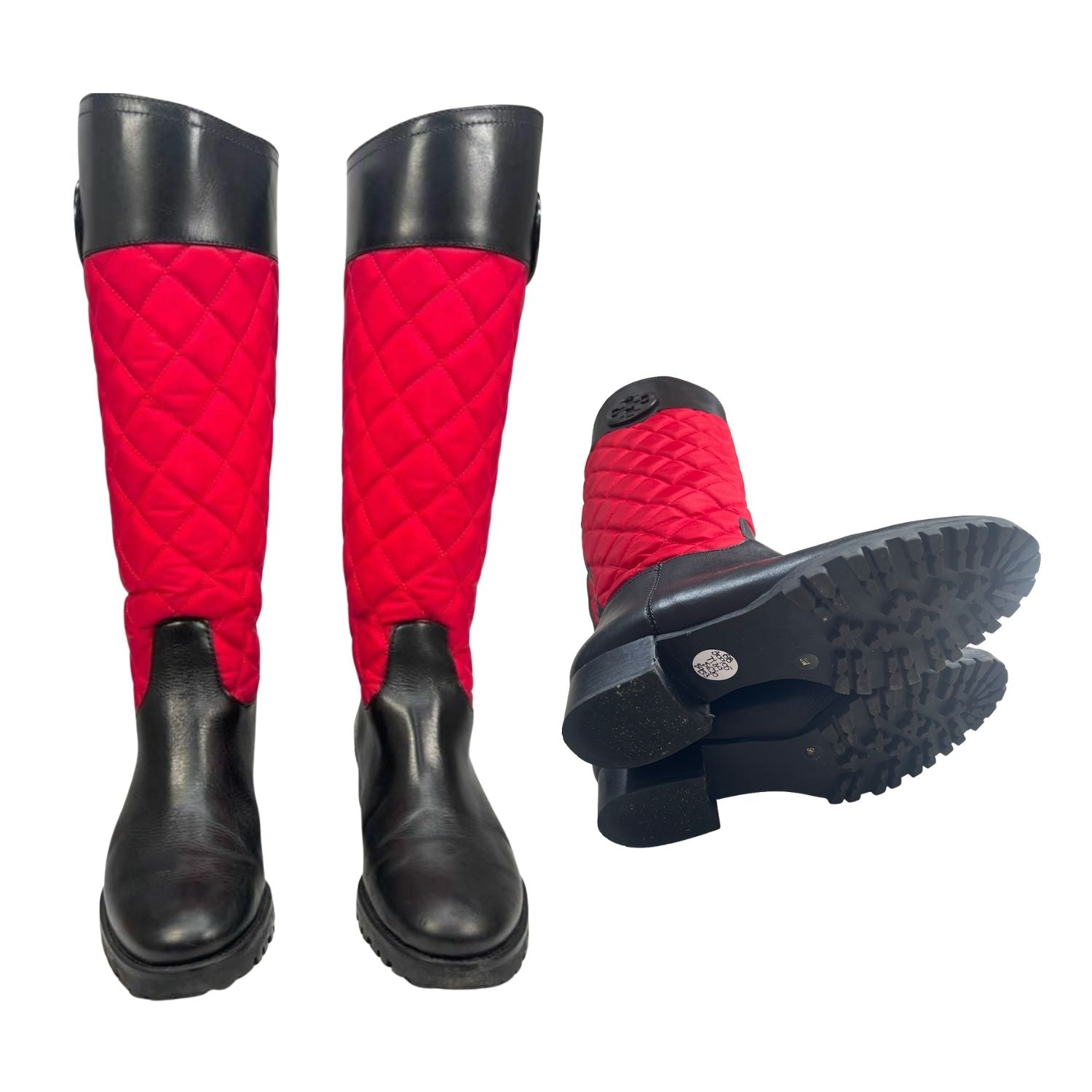 Tory Burch Quilted Rain Boots – Red & Black - 30905