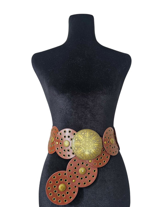 Bohemian Statement Belt with Ornate Circular Medallions - 31643