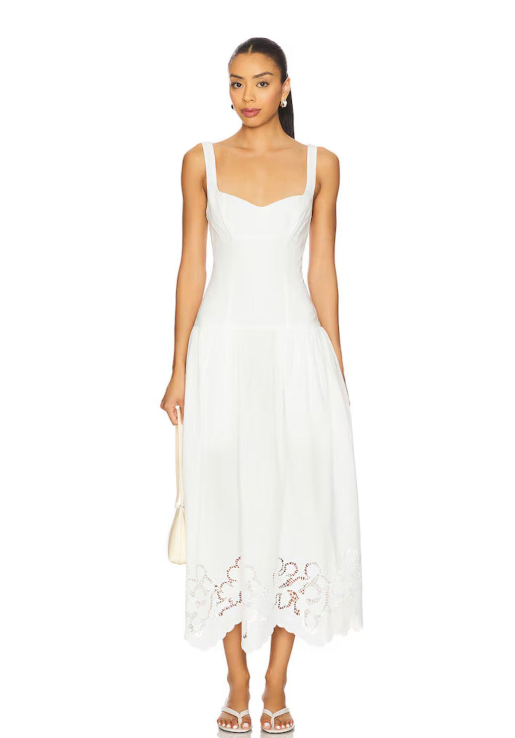 Tularosa White Midi Dress with Embroidered Hem - 32472