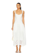 Tularosa White Midi Dress with Embroidered Hem - 32472