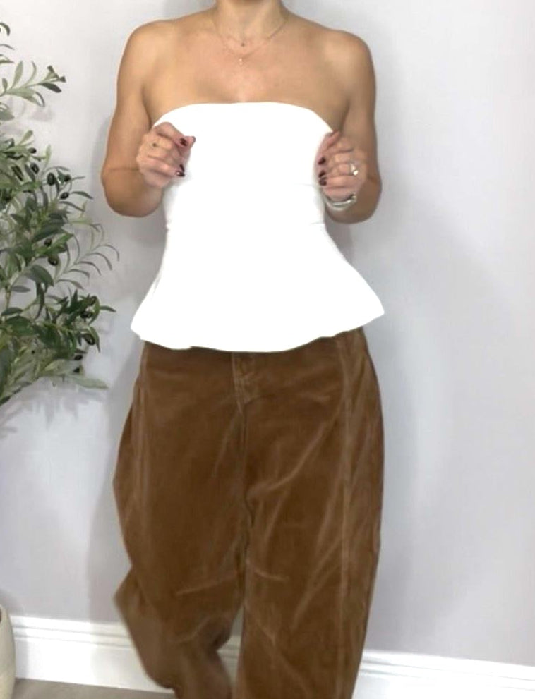 Structured Strapless Corset Peplum Top in White - 31126