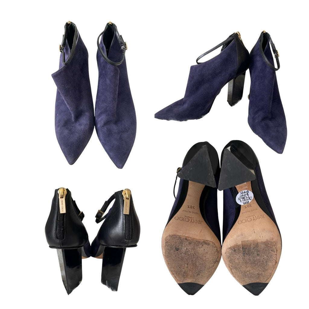 Jimmy Choo Suede Ankle Boots with Block Heel – Navy Blue - 30907