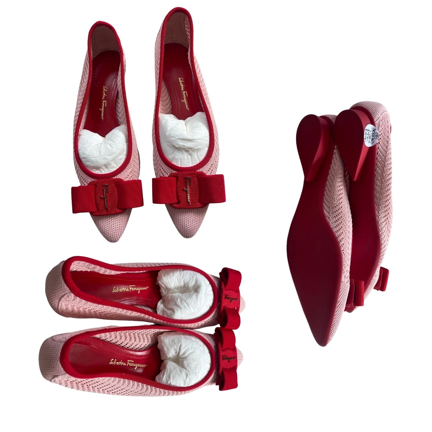 Salvatore Ferragamo Pointed-Toe Ballet Flats – Blush & Red - 30930