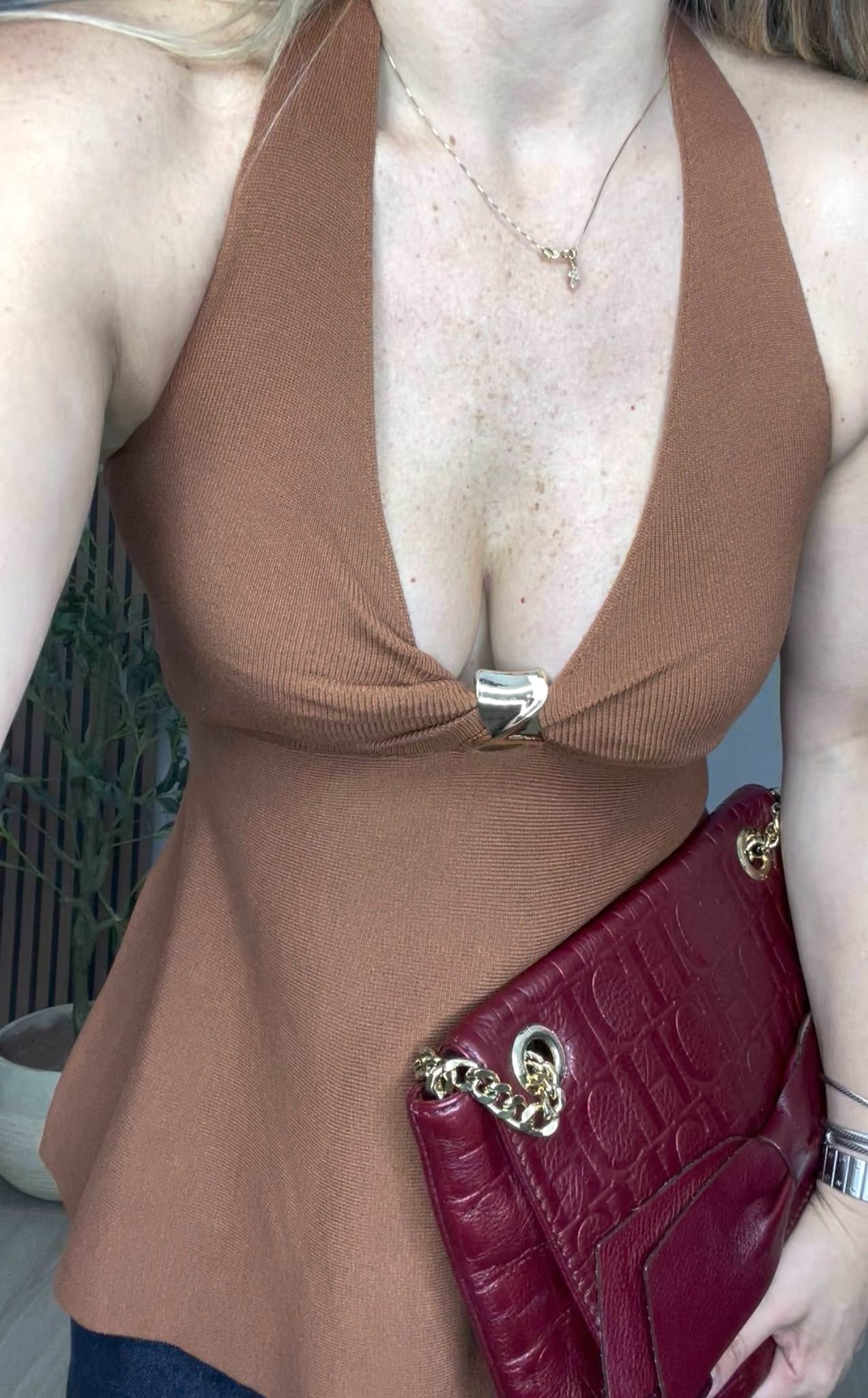 Chic Terracotta Plunge Halter - 30596