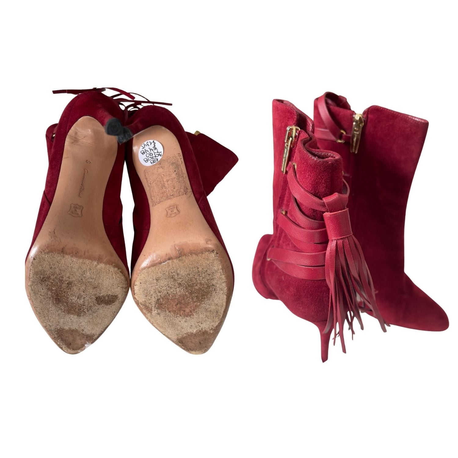 Gianvito Rossi Suede Ankle Boots with Tassel – Burgundy - 30908