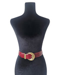 Burgundy Leather Belt with Sculptural Gold Buckle - 33145