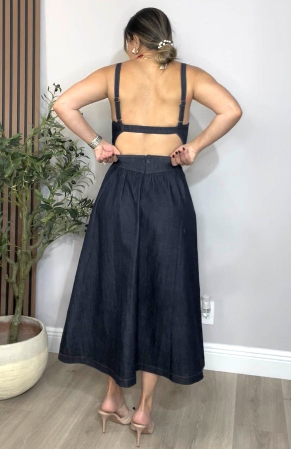 Dark Wash Denim Cutout Maxi Dress - 32360