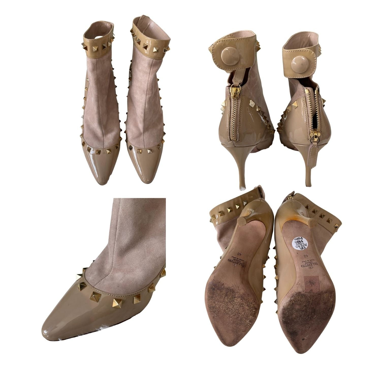 Valentino Garavani Rockstud Suede & Patent Ankle Boots – Nude - 30910