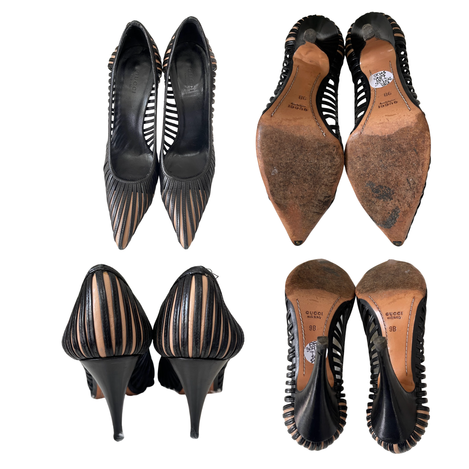 Gucci Cutout Leather Pointed-Toe Pumps – Black - 30926