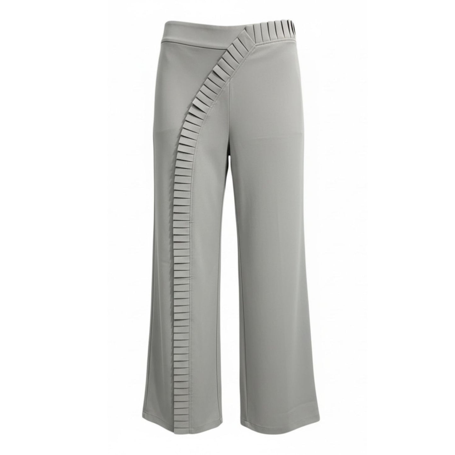 Gray High-Waist Wide-Leg Pants with Pleated Detail - 30244