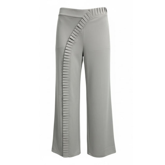 Gray High-Waist Wide-Leg Pants with Pleated Detail - 30244