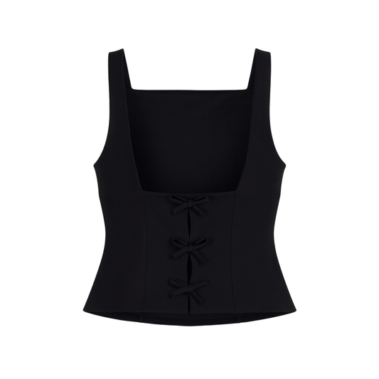 Black Square-Neck Top with Back Bow Details - 30870