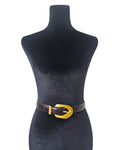 Croc-Embossed Leather Belt with Gold Buckle - 33146