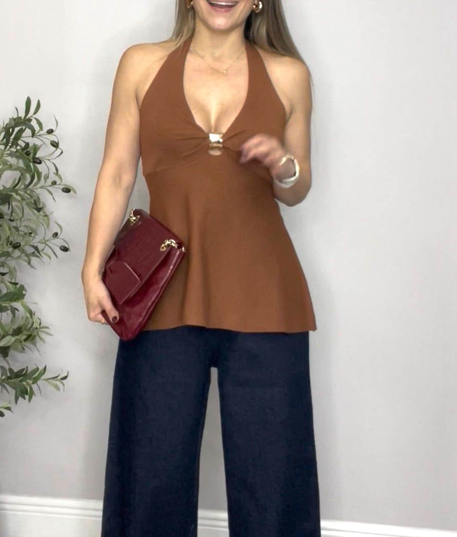 Chic Terracotta Plunge Halter - 30596