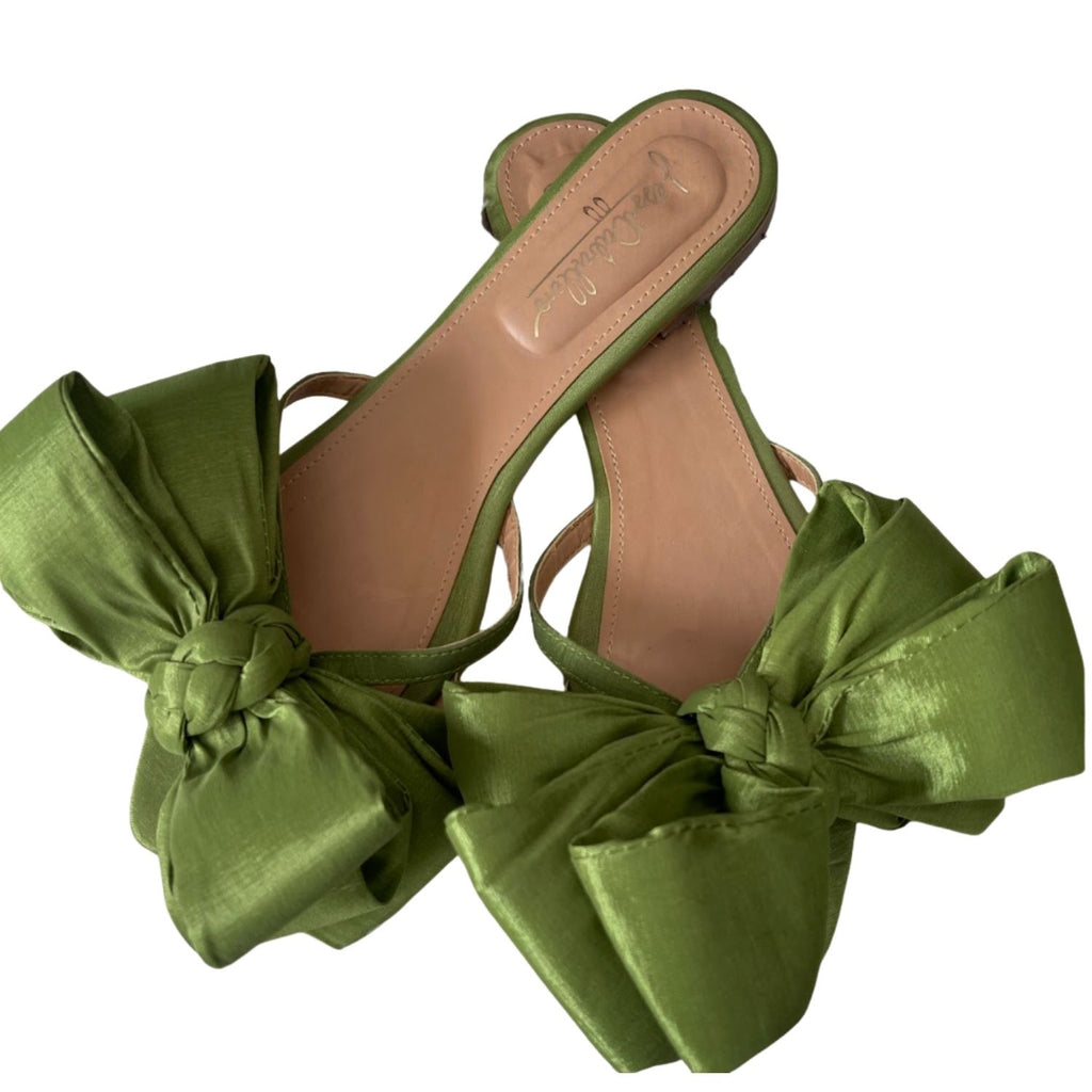 Jessi Caballero Green Satin Bow Slide Sandals – 30924