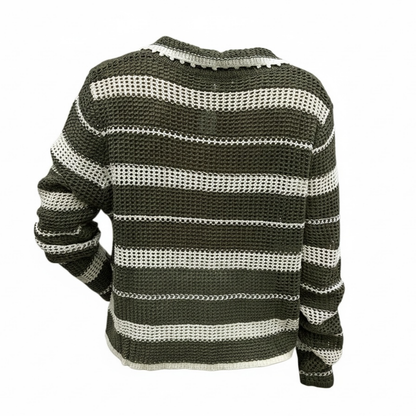 Striped Knit Sweater with V-Neck - 31317