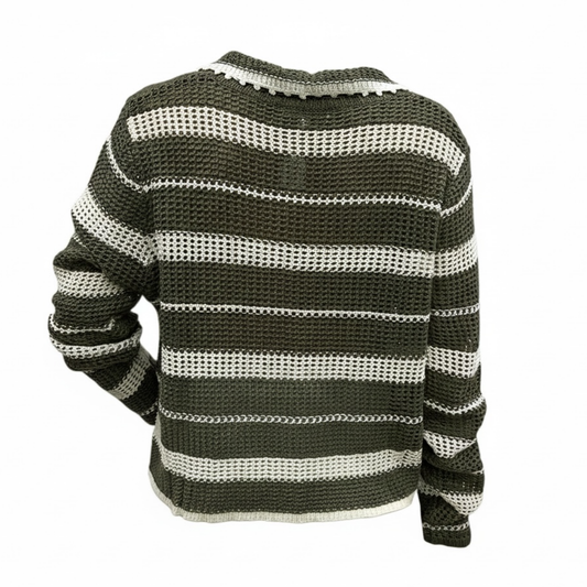 Striped Knit Sweater with V-Neck - 31317