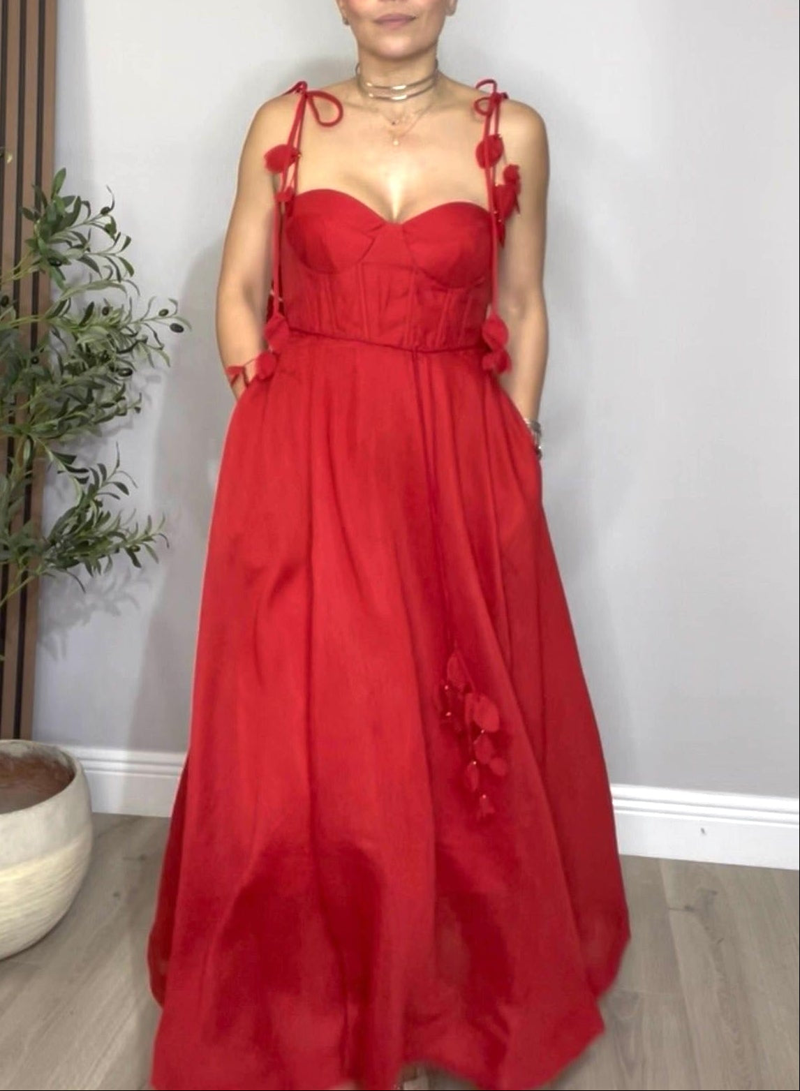 Vibrant Crimson Corset Maxi Dress- 32029