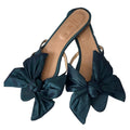 Jessi Caballero Bow Satin Slides – Teal Green  - 30914