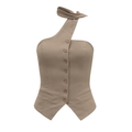 Halter Neck Button-Front Tailored Vest Top - 31139