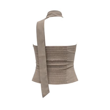 Blusa beige botones -  Amarre en el cuello - 31139