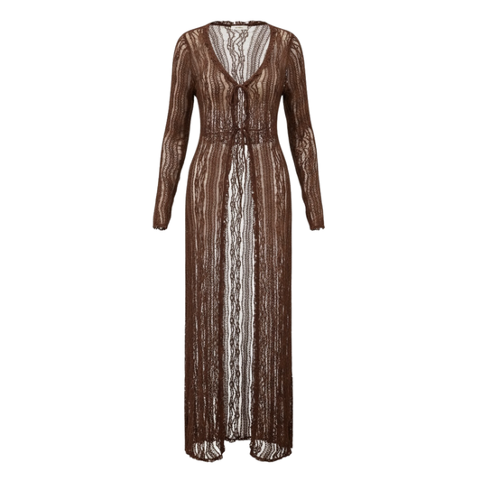 Sheer Lace Tie-Front Maxi Kimono - 31124