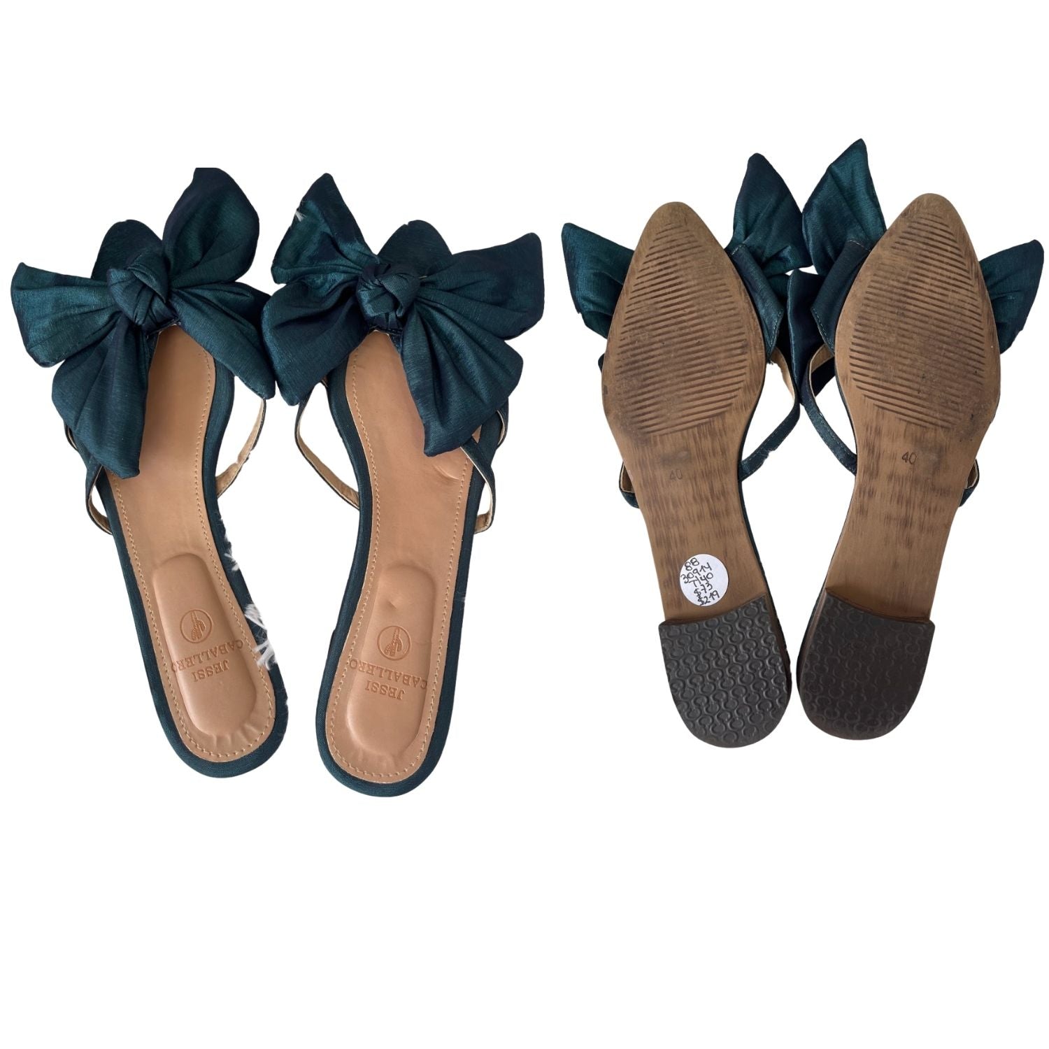 Jessi Caballero Bow Satin Slides – Teal Green  - 30914