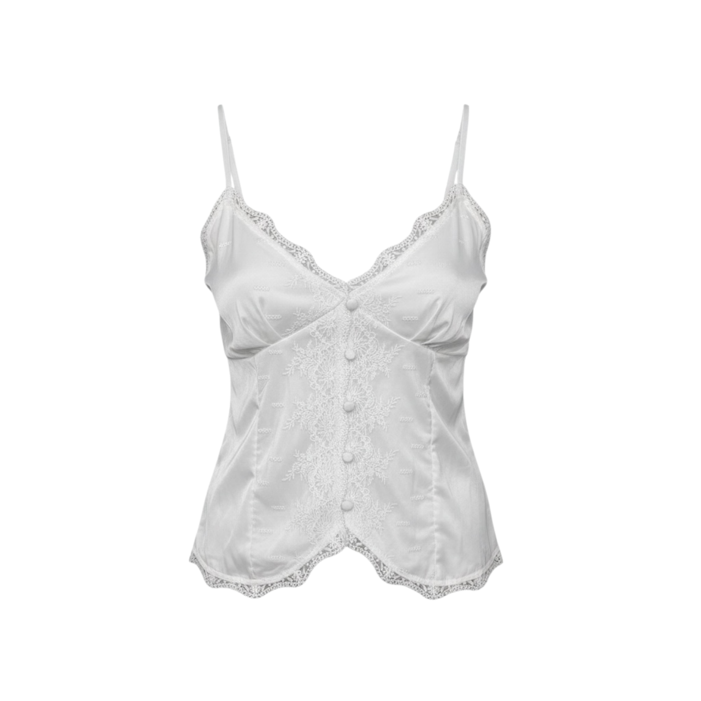 Lace Trim Satin Cami Top with Button Detail - 30869