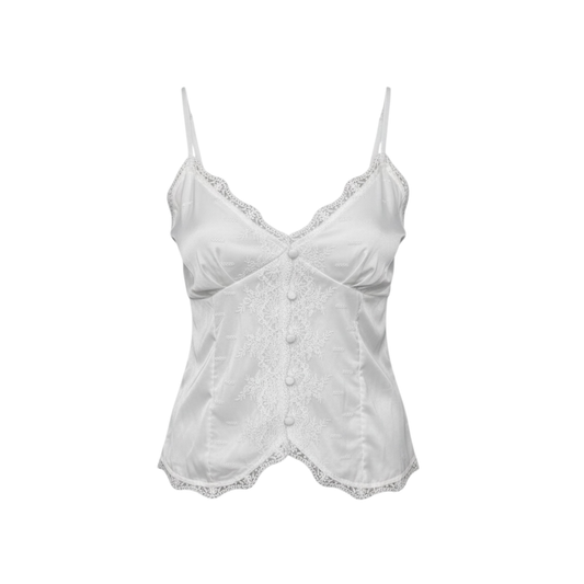 Lace Trim Satin Cami Top with Button Detail - 30869