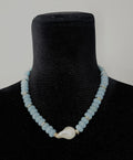 Pale Blue Beaded Necklace with Pearl Pendant - 33148