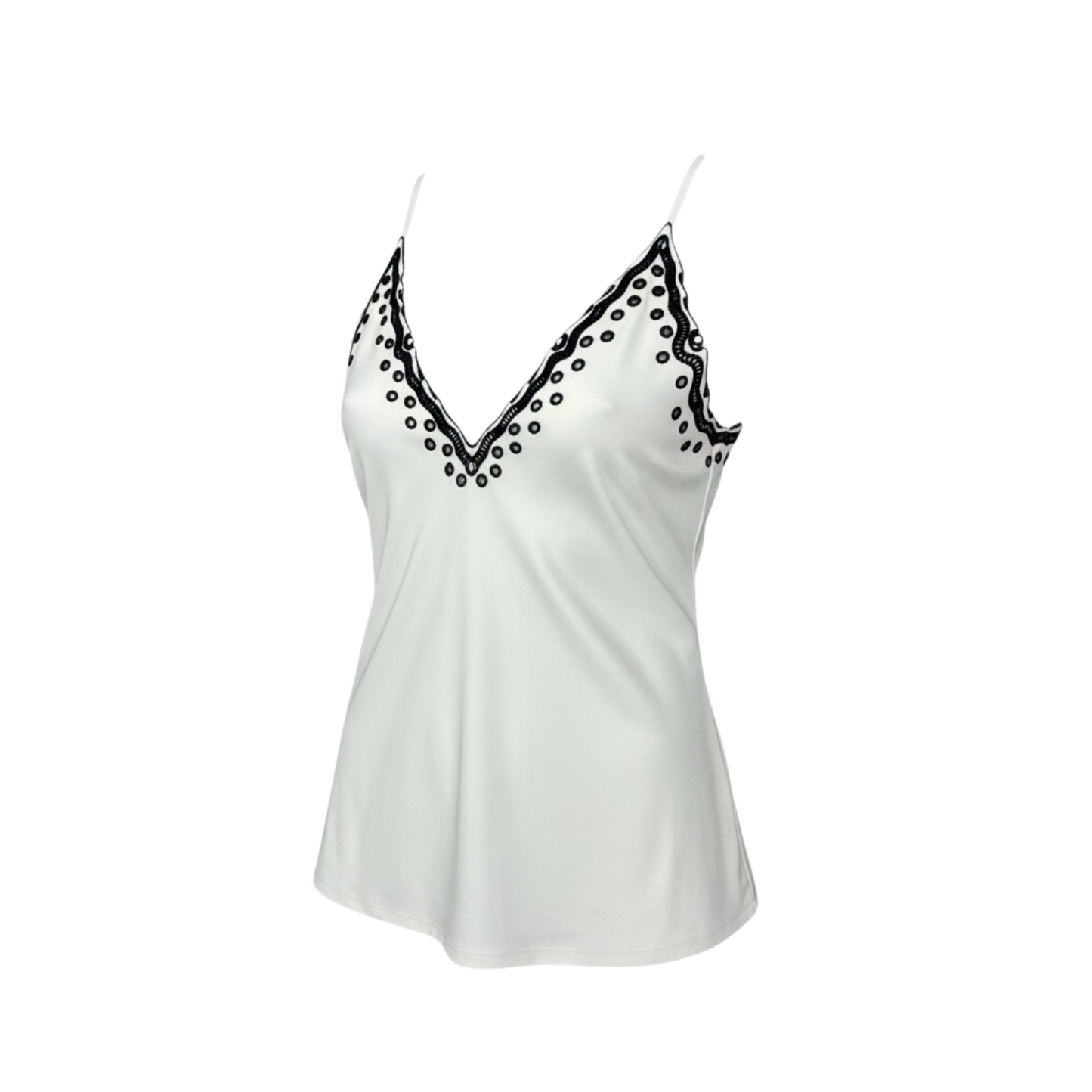 Blusa beige satinada borde negro hoja rota - 30604