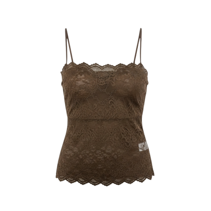 Blusa café en encaje de tiras - 30801