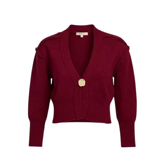 Sweater tejido vinotinto botón aplique - 30536