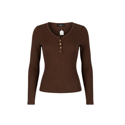 Camibuso café moka acanalado manga larga botones champaña - 30877