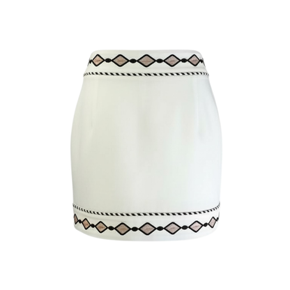 Set camisa y falda corta beige bordado flor kaki-café  - 30238