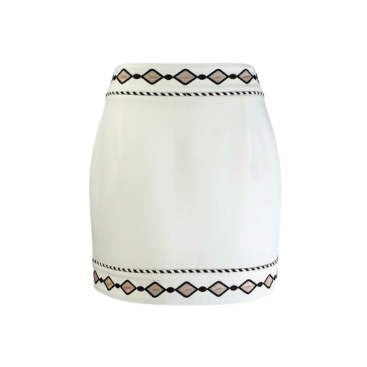 Set camisa y falda corta beige bordado flor kaki-café  - 30238