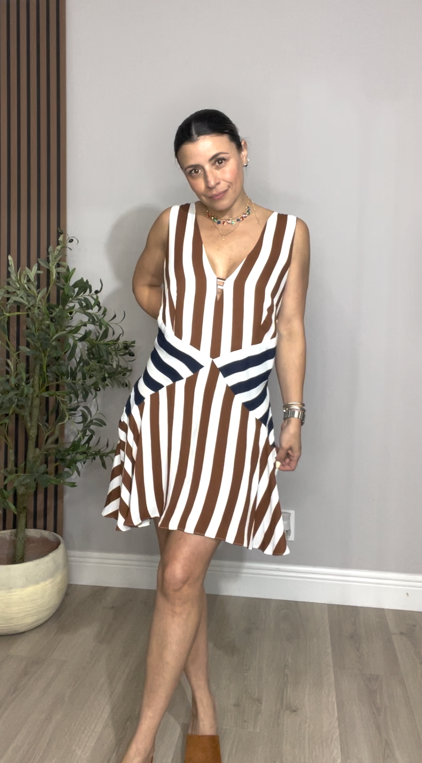 Striped Sleeveless Fit & Flare Dress - 33224