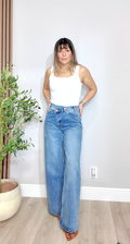 Asymmetric Waist Wide-Leg Jeans -33873